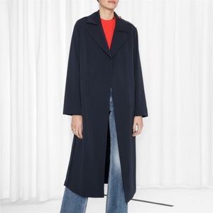 NEW H&M Oversized Belted Double Breasted Trench Coat - Navy Blue
